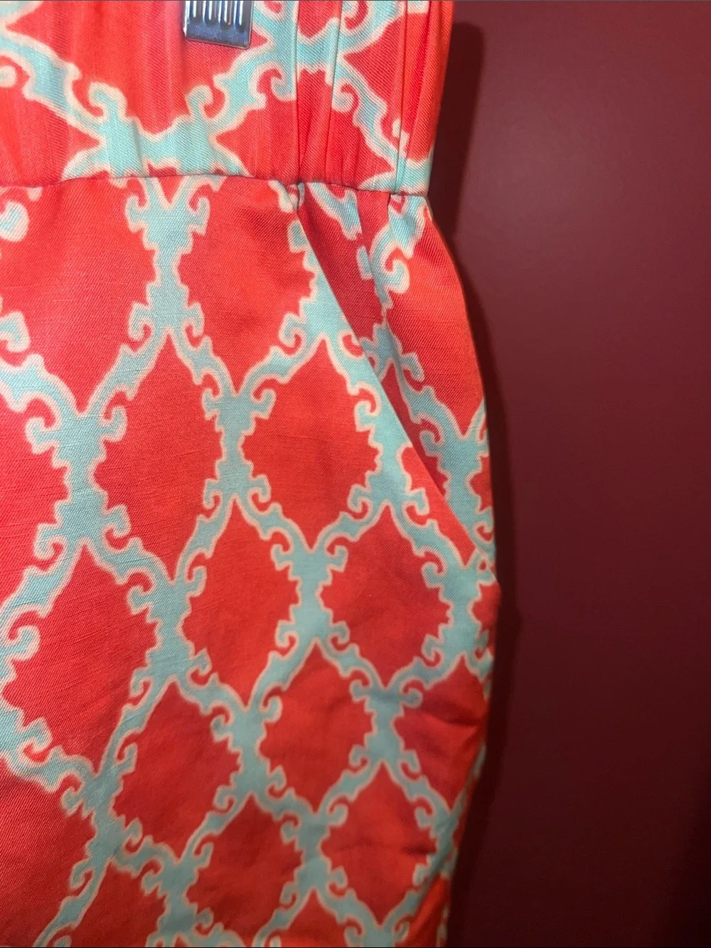 kate spade Coral and White Geometric Button-Front Mini Skirt